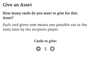 Screenshot of the interface for giving a stack of cards to a player